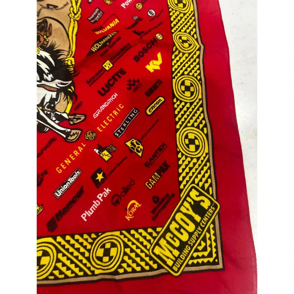 Vintage McCoy's Building Supply Western Cowboy Bronco Logo Bandana Red 21x21